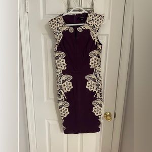 London Dress Company Maroon and Cream Lace Style Dress